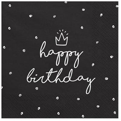 PartyDeco - Servetten - Happy Birthday Zwart / Wit 20 stuks