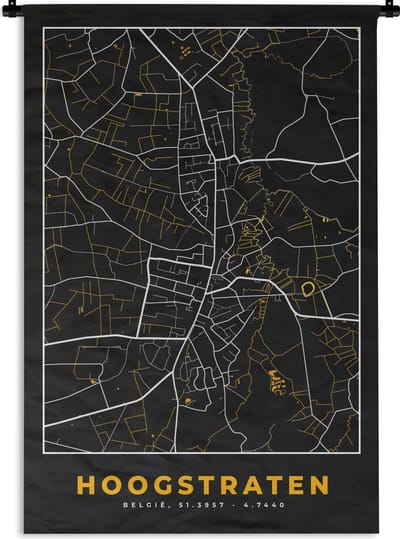 Wandkleed - Wanddoek - Goud - Kaart - Hoogstraten - Plattegrond - Stadskaart - 120x180 cm - Wandtapijt