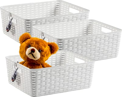 Plasticforte Opbergmand - 3x - Kastmand - rotan kunststof - wit - 12 Liter - 30 x 37 x 13 cm