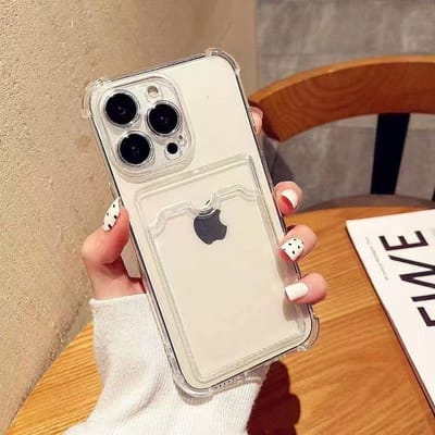 Transparante Kaartsleuf Tas Houder Case Voor iPhone 16 15 14 13 12 11 Pro Max Mini X XR 7 8 Plus Helder Portemonnee Schokbestendig Zacht Hoesje For iPhone 15 white