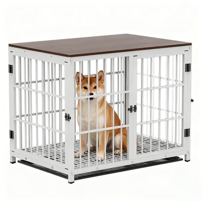 BingoPaw Hondenkooi voor binnen - hondenkrat in meubelstijl - met 3 deuren en verwijderbare lade - hondenkennel voor middelgrote honden - L 91,5 x63,5 x 74,5 cm - Wit