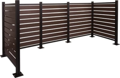 Aluminium afvalemmerhek MCW-K57, afvalemmerbekleding, houtlook uitschuifbaar 130x300x110cm ~ bruin