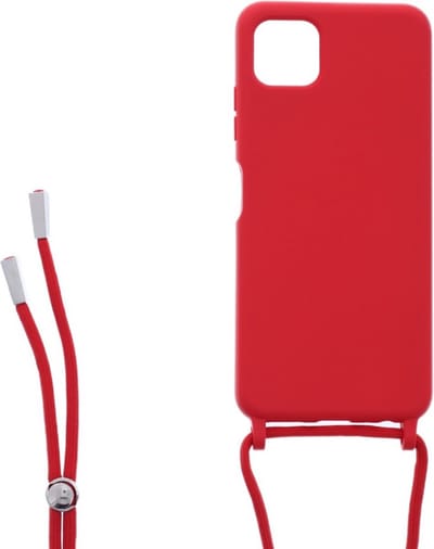 LuxeBass Siliconen hoesje met koord geschikt voor Samsung Galaxy A22 5G - Rood - telefoonhoes - gsm hoes - telefoonhoesje