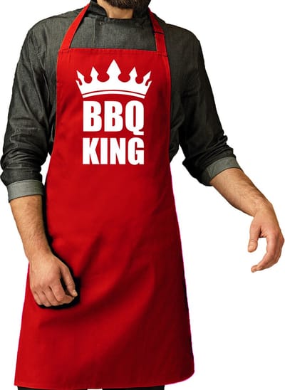 BBQ King barbeque schort/keukenschort bordeaux rood voor heren - bbq schorten