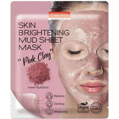 Purederm Masque Visage en Feuille Éclaircissant Argile Rose 15G