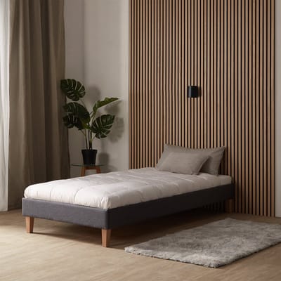 Homestyle4u Eenpersoonsbed - 90 x 200 cm - Gestoffeerd bed - met Lattenbodem - Grijs