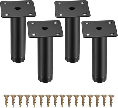 YAGXIG 4 stuks meubelpoten - metalen kastpoten - 4"/10cm - verstelbaar - meubelsteunvoeten - voor planken, tafels, stoelen, kastmeubilair - verstelbare meubelpoten - zwart