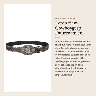 Dailygoods- Leren Riem - Cowboygesp - Bloemenpatroon - 130 cm Lang - Duurzaam Leer - Geschikt voor Diverse Gelegenheden - Cowboyriem