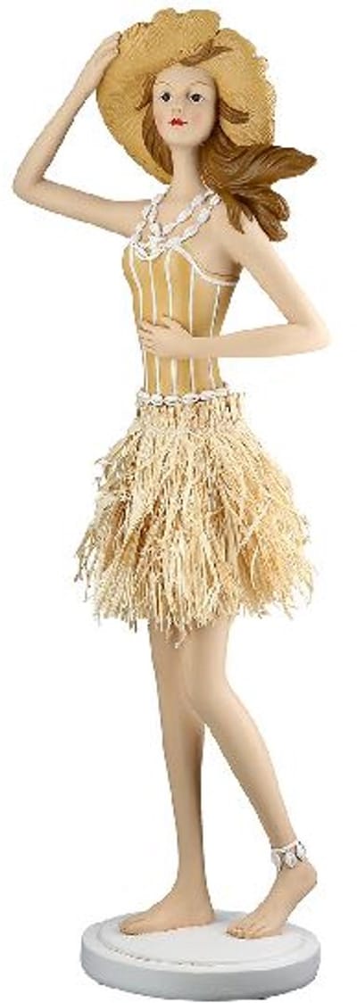 Sculptuur vrouw - Suzanne in de wind - Zomer outfit - Strand - Creme beige en Wit - Beeld - Polyresin