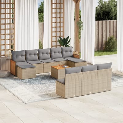 vidaXL - 11-delige - Tuinset - met - kussens - poly - rattan - beige