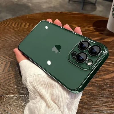 Coque de téléphone transparente plaquée de luxe pour iPhone 17 Air 16 15 14 13 11 12 Pro Max Plus 13 12 Mini Protection intégrale de l'objectif Housse en silicone For iPhone 15 Pro vert