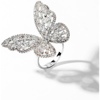 Bague à Ouverture Papillon Luxe Brillant Anneaux Entièrement Zirconium Mode Femme Fiançailles Mariage Bague de Doigt Bijoux Féminins resizable gray