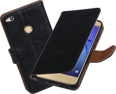 BestCases.nl Zwart Pull-Up PU booktype wallet cover hoesje voor Huawei P8 Lite 2017 / P9 Lite 2017