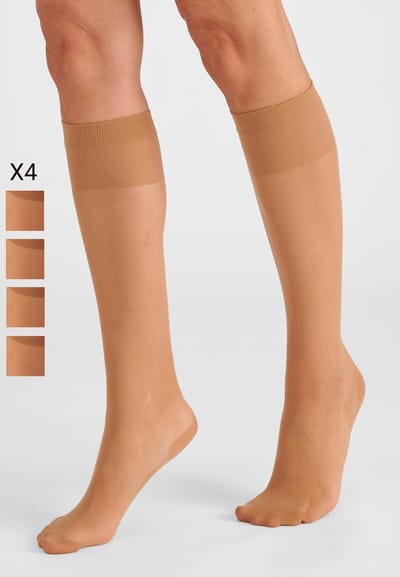 Damart - Set van 4 paar kniekousen in mousse 20D. - Dames - Beige - 38/39