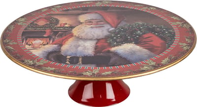 Clayre & Eef Taartplateau op Voet Ø 29x10 cm Rood Kunststof Kerstman
