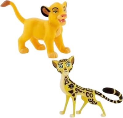 2 Leeuwen koning Speelfiguurtjes / caketoppers +/- 4,5 cm