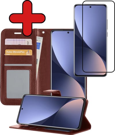 Hoesje - Met Screenprotector - Geschikt voor Xiaomi 12 - Luxe Pasjeshouder - Flipcase - Bookcase Portemonee - Flip Case - Kunstleer Book Case - Book Cover - Walletcase - Portemonneehoes - Telefoonhoes - Bruin
