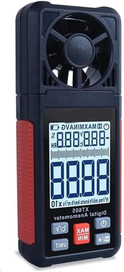 Digitale Windmeter - Luchtmeetsysteem - Weer Meten - Temperatuur Vochtigheid Sensor - 142x58mm - Zwart