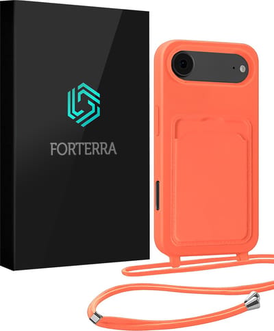Hoesje Geschikt voor iPhone Air Pashouder Case Siliconen Hoes Met Koord - Hoes Geschikt voor iPhone Air Met Telefoonkoord Hoesje Back Cover Met Pasjeshouder - Papaya