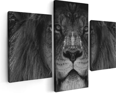 Artaza Canvas Schilderij Drieluik Leeuw - Leeuwenkop - Zwart Wit - 90x60 - Foto Op Canvas - Canvas Print