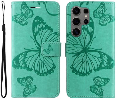 Coverup Hoesje - Geschikt voor Samsung Galaxy S25 Ultra Hoesje - Coverup Vlinders Book Case - Mintgroen