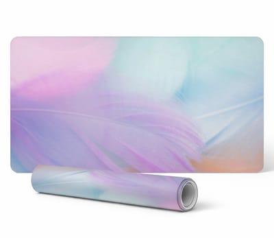 Antislip gaming bureaumat van vinyl met pastelkleurige veren, 90x45 cm