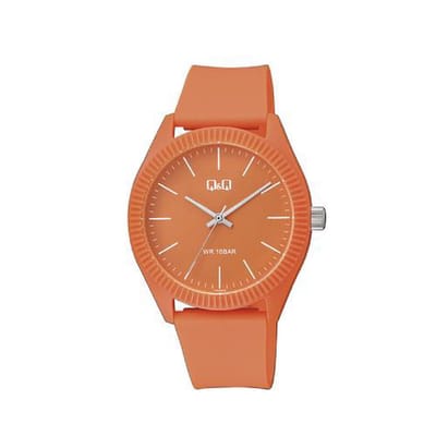 Q&Q VS68J007Y - Horloge - Analoog - Sport - Unisex - Plastic band - Rond - Streepjes - Kunststof - Oranje - 10 bar waterdicht
