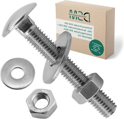 DSM – slotbouten M10 x 50 mm volgens DIN 603 – incl. M10 zeskantmoer DIN 934 & sluitring DIN 9021 – roestvrij staal A2/V2A – platte kopschroeven met vierkante aanzet – 100 stuks