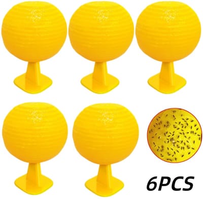 6 stuks-Fruitvliegenval - vliegende insectenval - kleefbal voor insecten - insectenvanger - vliegenlokbal - kleefbal voor plantenvliegen - geschikt voor keukens- restaurants en badkamers - geel - 7,5*7,5*12 cm