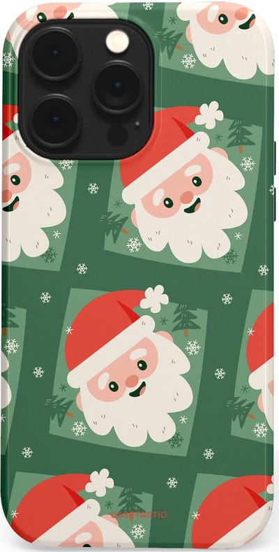 Casetastic hoesje geschikt voor Apple iPhone 14 Pro Max - MagSafe - Dubbellaagse bescherming - Kerstmannen in het bos - Fashion Case - Donkergroen Wit Terracotta Crème