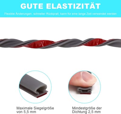 Zelfklevende afdichtingsband voor deuren 10mm(B)*6mm(D)/15m(L) Rubberen weerstrip, waterdicht, zelfklevend, voor deurkozijnisolatie, Rubber Weer Strippen Deur Seal Strip