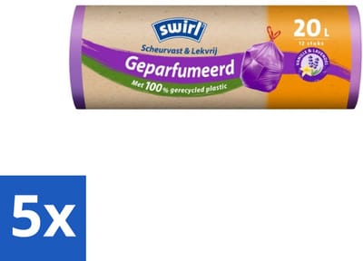 5 x Swirl – Pedaalemmerzakken – Trekband Geparfumeerd – 20 L – 12 zakken - Koffiezetapparaat