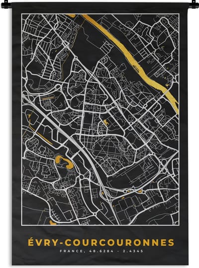 Wandkleed - Wanddoek - Frankrijk - Évry-Courcouronnes - Stadskaart - Kaart - Plattegrond - 120x180 cm - Wandtapijt