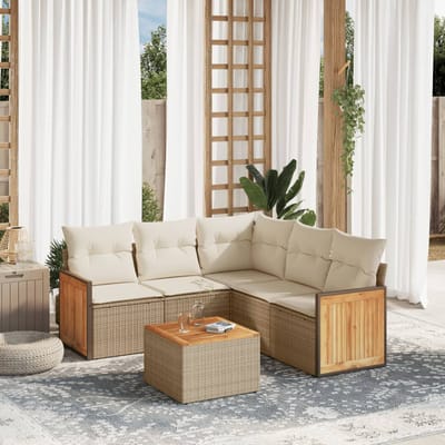 vidaXL - 6-delige - Loungeset - met - kussens - poly - rattan - beige