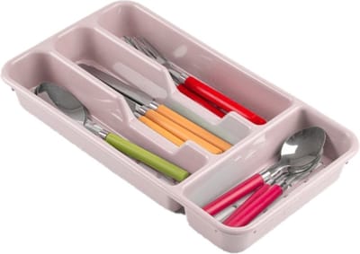 Plasticforte Bestekbak - 2x stuks - 4-vaks - roze - 33 x 18 x 4 cm - bestekhouders