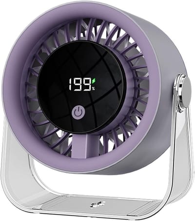 Draagbare, oplaadbare USB-bureauventilator voor de slaapkamer, kleine mini-bureauventilator met LED-display, stille ventilator, geschikt voor thuis, kantoor, reizen, camper, slaapzaal, tent (grijs)