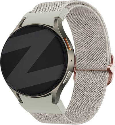 Bandz Elastisch nylon bandje 'Easy fit' - Geschikt voor Samsung Galaxy Watch 7 (40 & 44mm) / Galaxy Watch 6 Classic (43 & 47mm) / Galaxy Watch 5 (Pro) / Galaxy Watch 4 (Classic) / Galaxy Watch FE (beige)