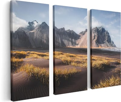 Artaza Canvas Schilderij Drieluik Zwart Zand In De Bergen Van IJsland - 120x80 - Foto Op Canvas - Canvas Print
