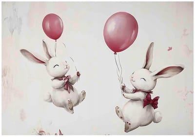 WALLARENA - Fotobehang - 150x105 cm - Schattige konijnen met ballonnen voor de kinderkamer