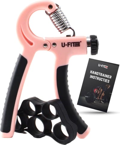 U Fit One Handtrainer 10 tot 60kg - Verstelbare Handgrip - Handknijper - Vingertrainer - Onderarm Grip Trainer - Roze - Inclusief Ebook