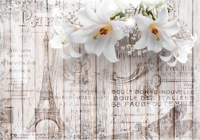 Fotobehangkoning - Behang - Vliesbehang - Fotobehang - Parisian Lilies - Bloemen - Bloem - Retro Lelie - Vintage Lelies - 150 x 105 cm