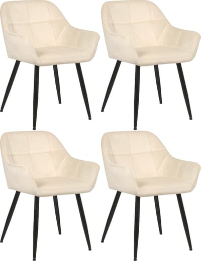CLP Emia Set van 4 eetkamerstoelen - Met armleuning - Velvet - Fluweel - creme Fluweel