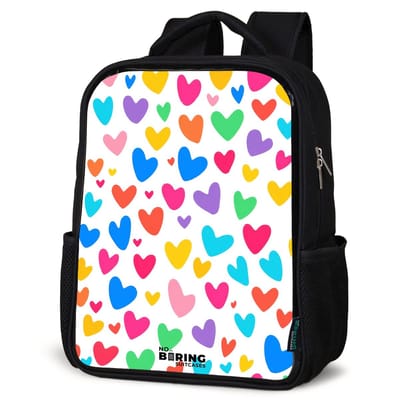 NoBoringSuitcases.com® - Rugzak zwart meisjes - Schooltas meisje - NoBoringSuitcases.com® - Rugzak zwart - Schooltas jongen & meisje - Gekleurde hartjes - Rugtas voor school - Boekentas kind - Schoolrugzak - Kinderrugzak