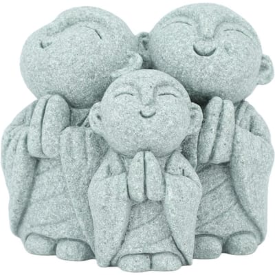 Mini Statue de Bouddha Moine Grès Vert Chinois Mignonne Figurine de Bouddha 3 Petits Moines Ornement pour
