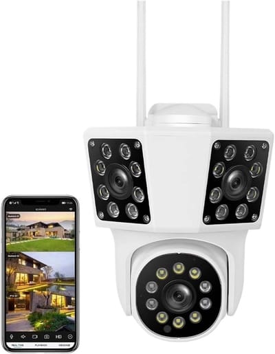 Beveiligingscamera Buiten - IP Camera WiFi - Huis Bewaking - Drie Lenzen Automatische Tracking - 8MP FHD
