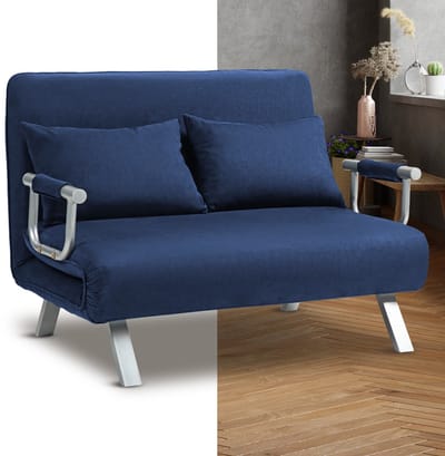 Slaapbank - Uitklapbaar - Slaapstoel - Logeerbed - Zetelbed - Slaapfauteuil - Vouwbed - 2 persoons - Zeer comfortabel - Blauw