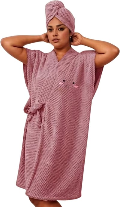 Badjas Dames 2-delige Set – Spa Badjas met Haarhanddoek en Verstelbare V-hals – Sauna en Wellness Badjas voor Thuis - Paars