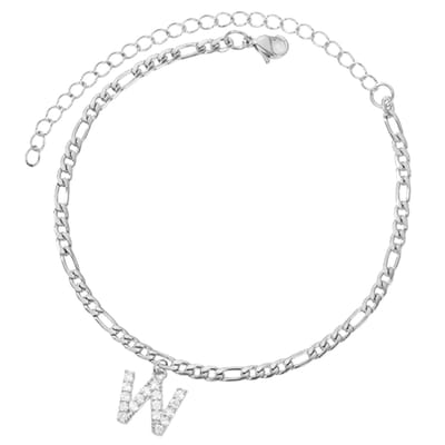 Enkelbandje - Enkelbandjes Dames - Enkelbandje Zilver - Initials - Zilverkleurig - Letter W