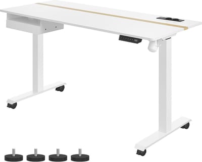 zit sta bureau - zit sta bureau elektrisch met wielen - bureau memoryfunctie met 4 hoogtes - traploos verstelbaar - Wit - 60 x 140 cm