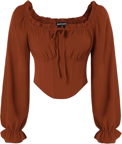 Middeleeuwse Crop Top Dames Korset Lang Opgestikte Taille Piraten Blouse